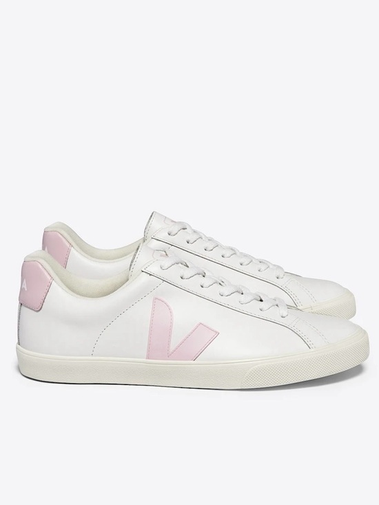 Veja Shoes - Veja Campo Esplar Leather White Petale Sneakers with Pale Pink V Accent